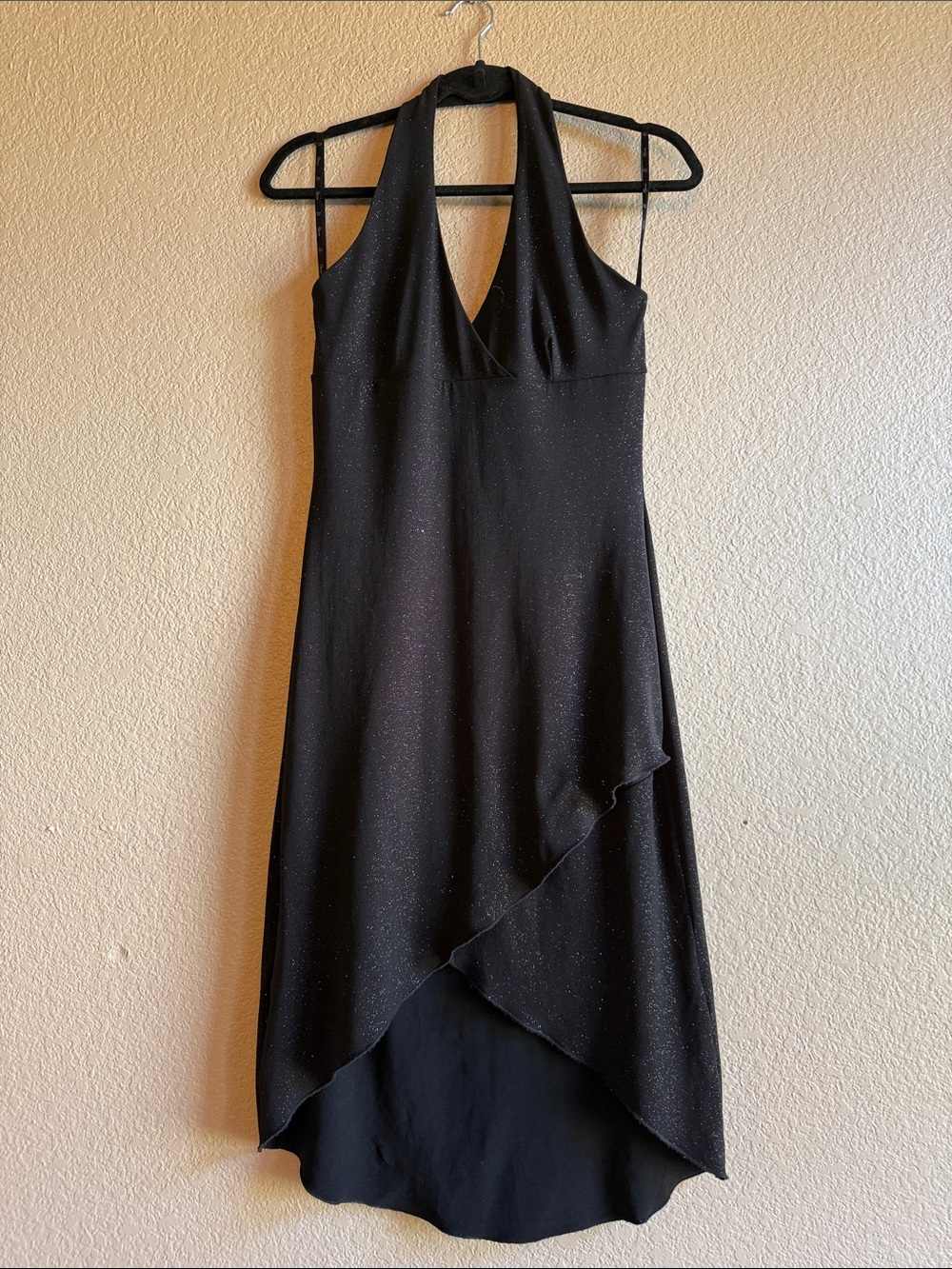 Black Sparkle Halter High-Low Evening Dress